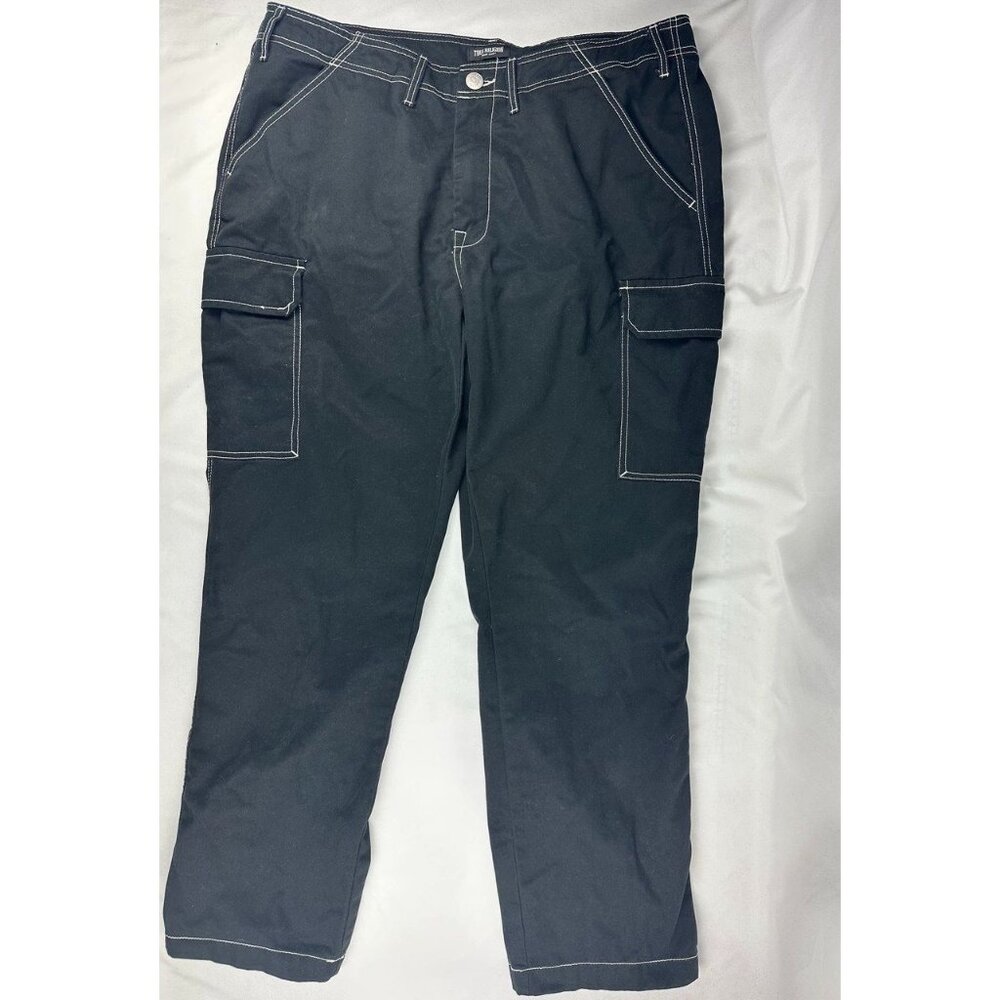 True Religion Jeans Cargo Pants Jet Black White Back Pockets 108335 Men sz 38